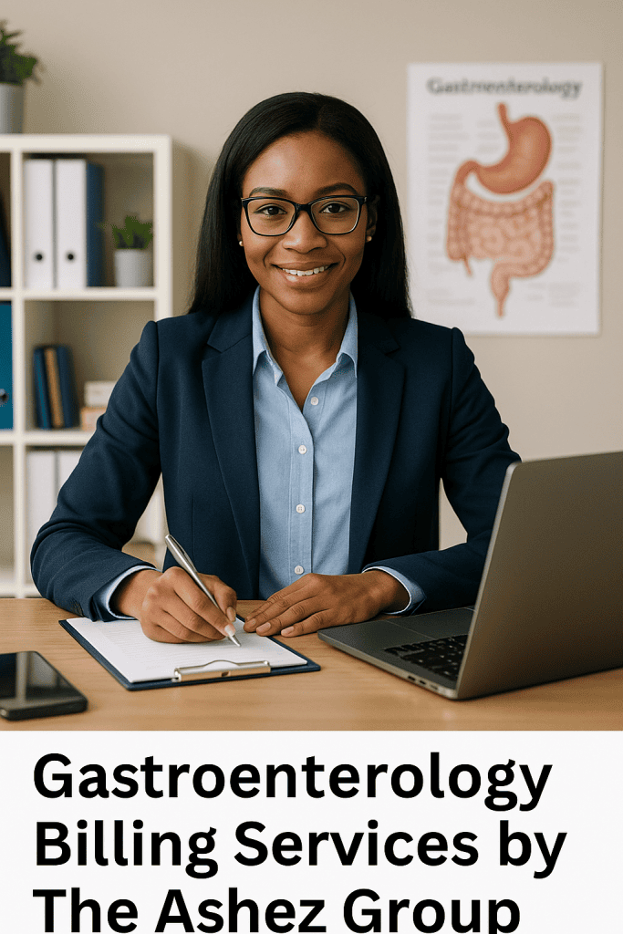 Gastroenterology billing services by The Ashez Group with doctors reviewing reports and billing dashboards