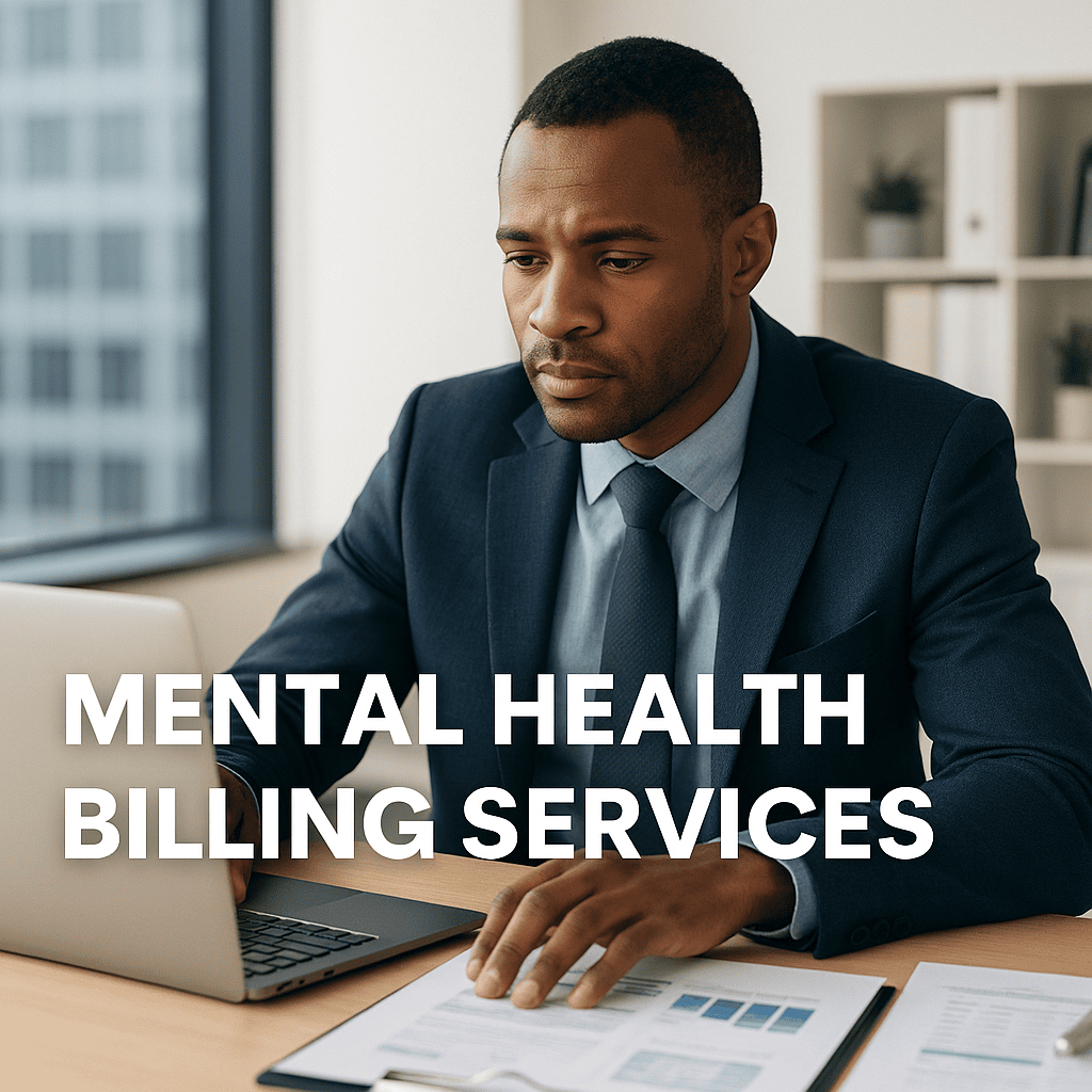 Mental health billing services by The Ashez Group with psychiatrist and therapist reviewing charts and billing dashboards