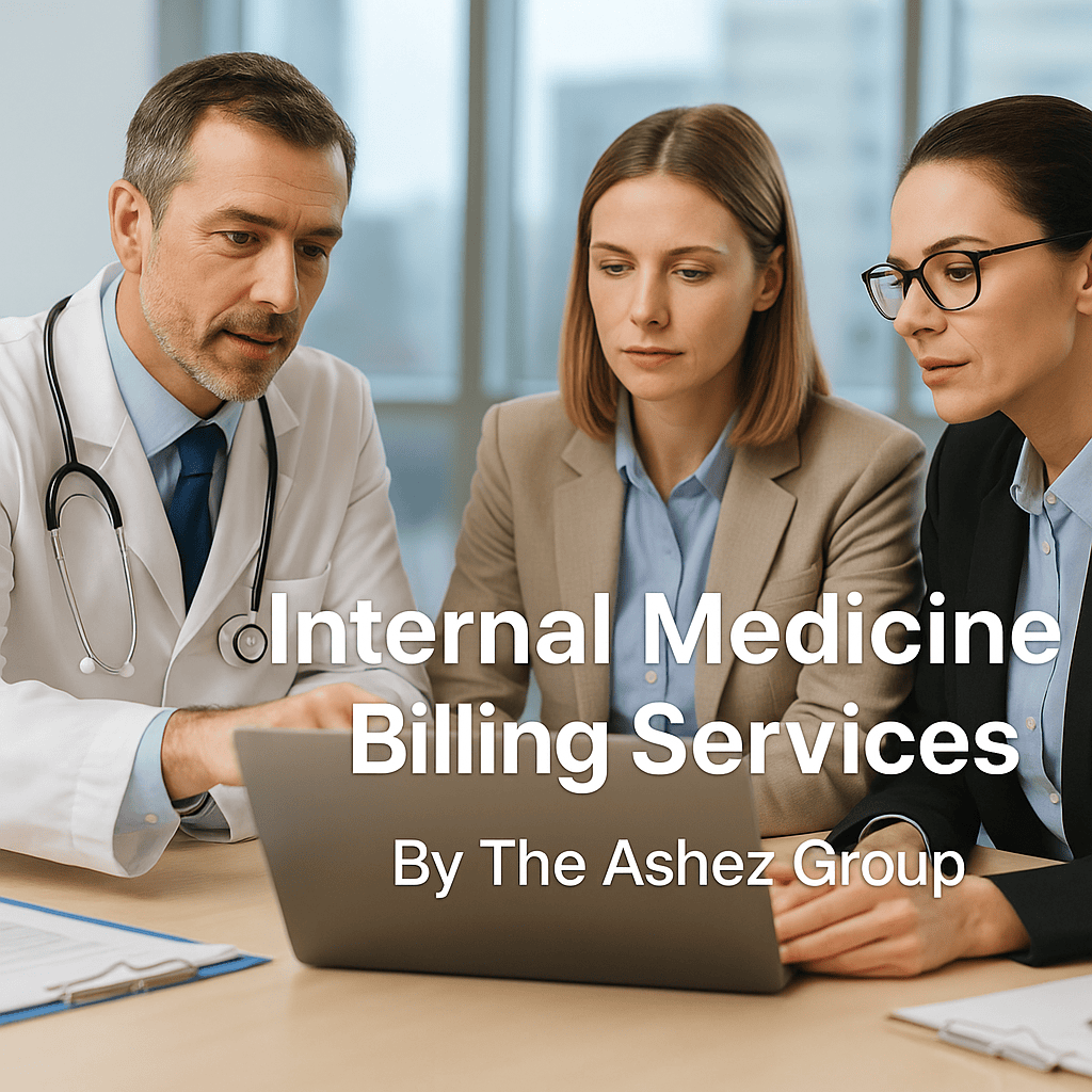 Internal medicine billing services by The Ashez Group with doctors and billing specialists reviewing patient records