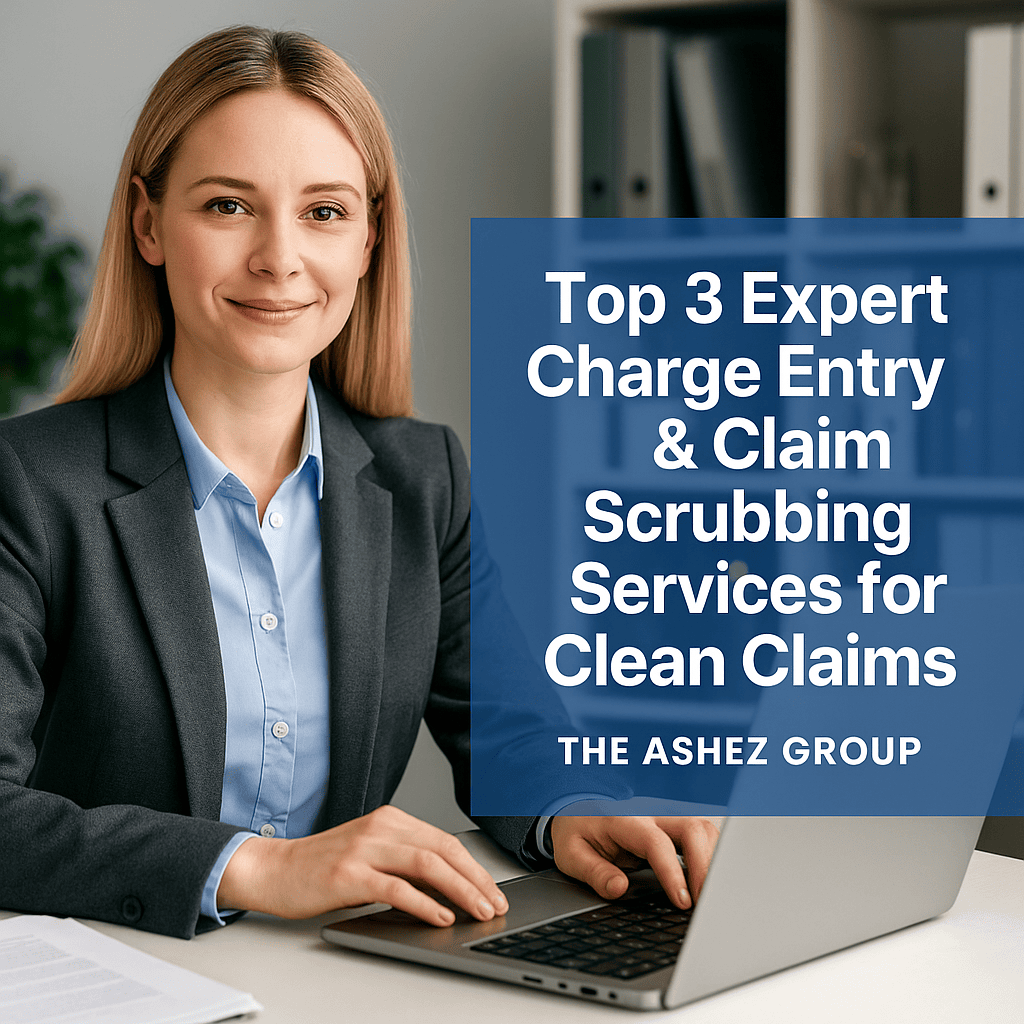 White female medical billing specialist performing charge entry and claim scrubbing services at The Ashez Group