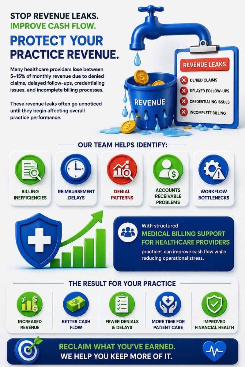 medical billing support for healthcare providers revenue cycle management infographic