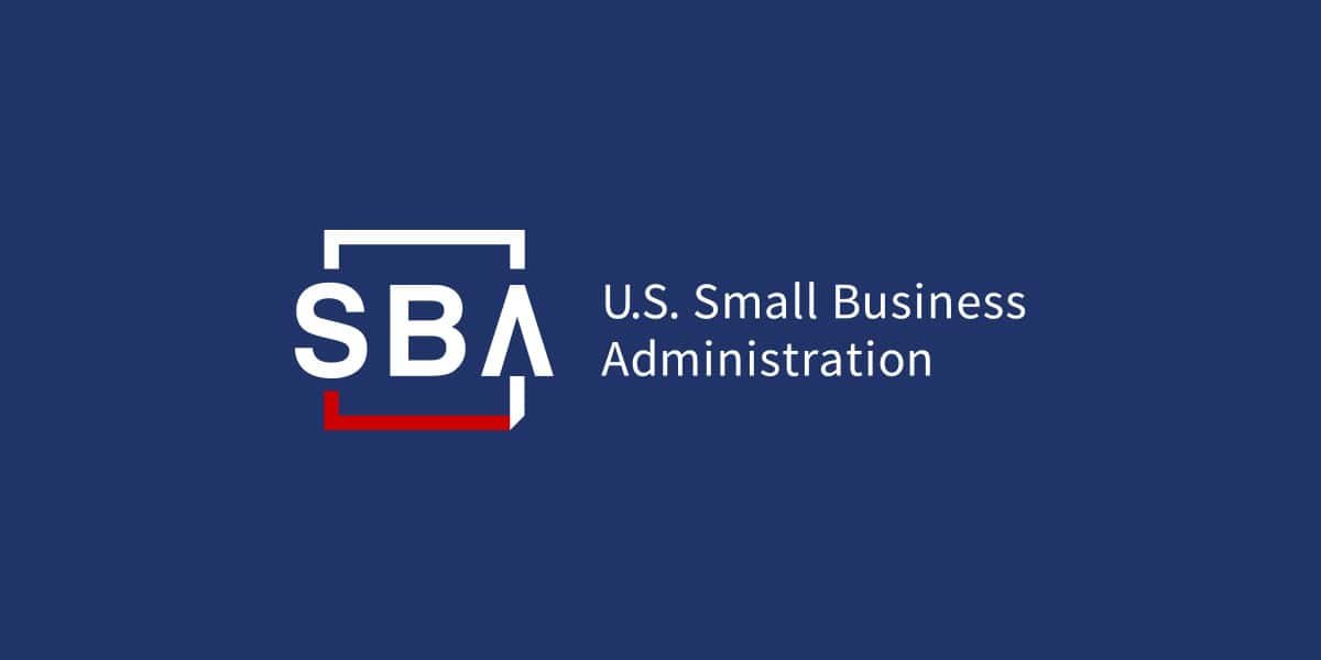 SBA U.S. Small Business Administration logo on a dark blue background, featuring the official SBA emblem and text.
