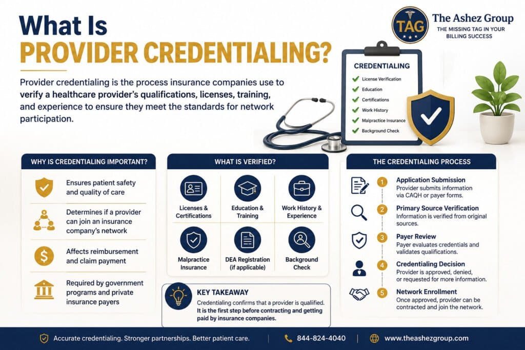 Credentialing vs Contracting: 10 Key Differences Every Healthcare Provider Should Know 1 Provider Credentialing guide explaining the healthcare provider credentialing process, license verification, CAQH enrollment, and insurance network participation.